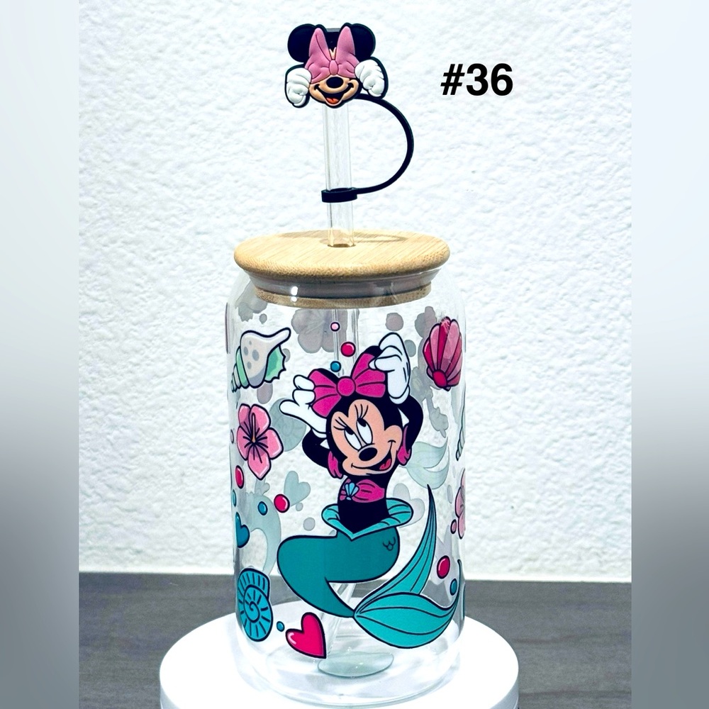 Minnie Mouse Mermaid Glass Tumbler with Straw